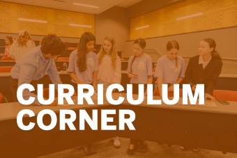 Curriculum Corner with orange overlay.